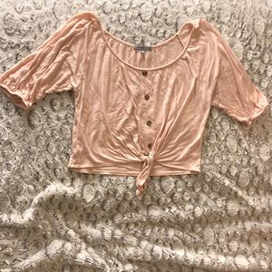 Pink charolette russe tie front crop top